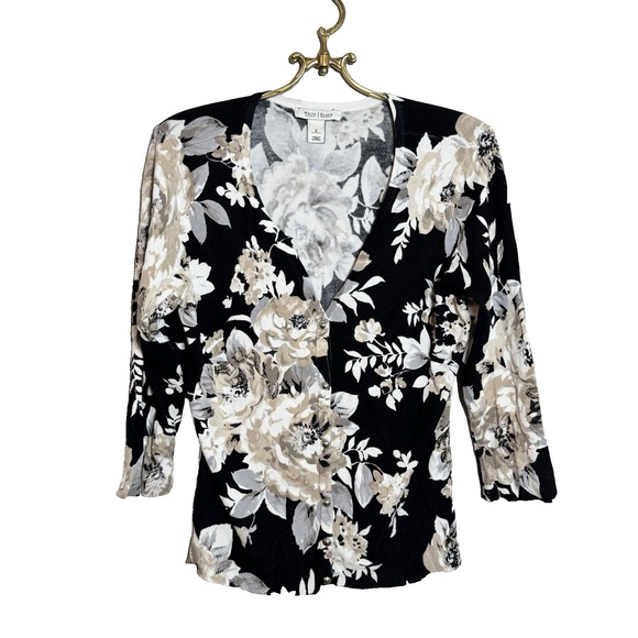 White House Black Market Sweaters - WHBM Sweater Womens‎ L Ruffle V Neck Button Front Florals Corpgore Preppy